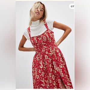 🌹Top Rated Free People corset Floral Red Midi Dress